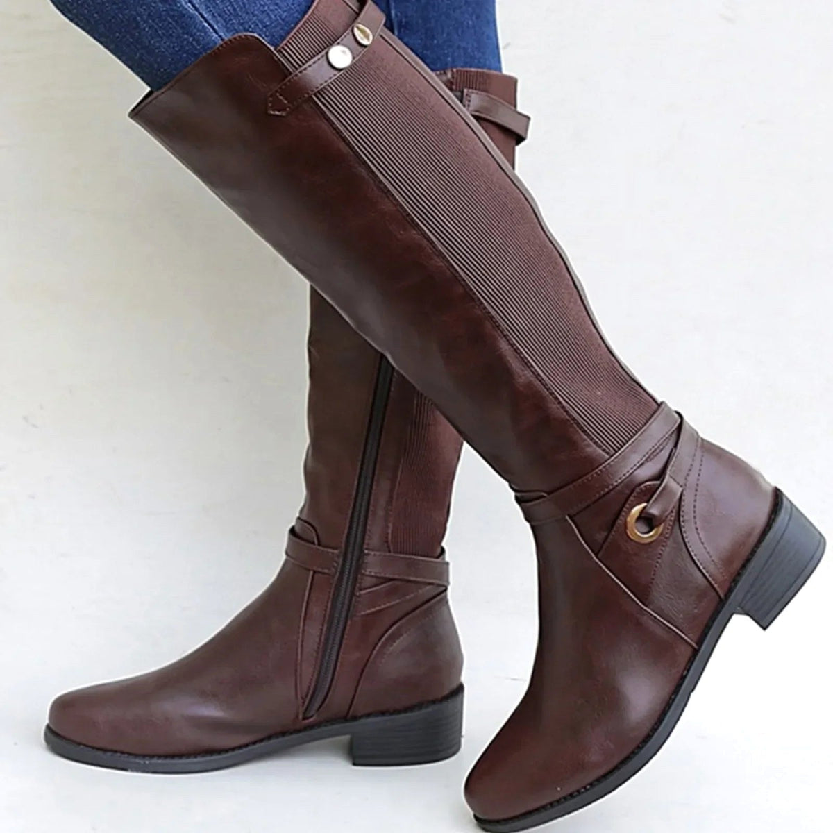 Klaudia | Damskie ortopedyczne skórzane buty, kozaki jesienne do kolan | Rokishi | Brązowy