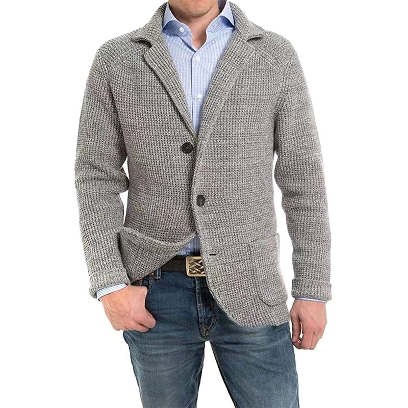 Andrzej | Męski kardigan o eleganckim kroju, kardigan tailored | Rokishi | Jasnoszary