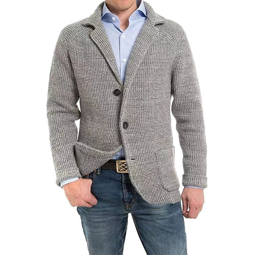 Andrzej | Męski kardigan o eleganckim kroju, kardigan tailored | Rokishi | Jasnoszary