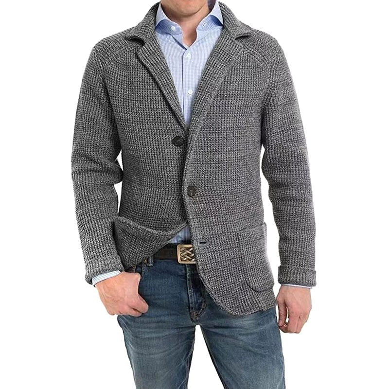 Andrzej | Męski kardigan o eleganckim kroju, kardigan tailored | Rokishi | Jasnoszary