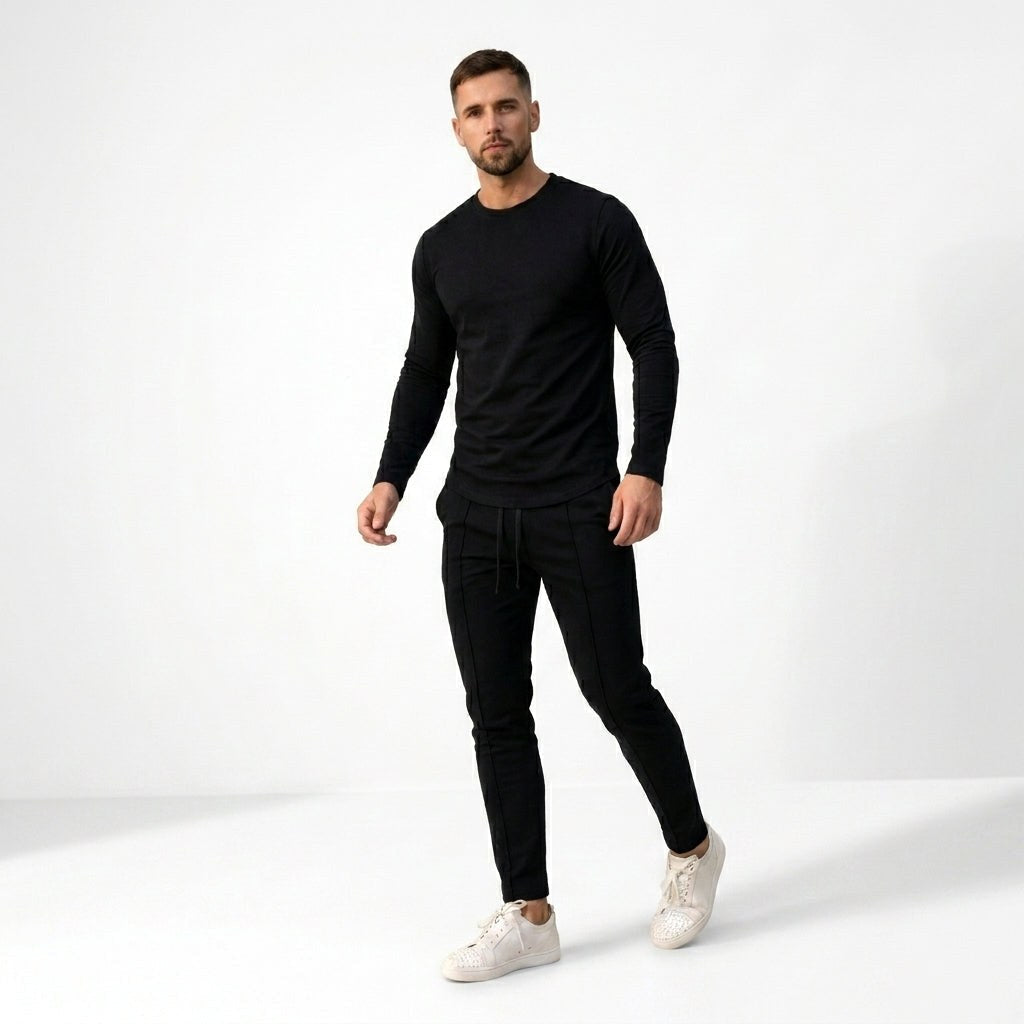 Paweł | Męski zestaw dwuczęściowy w stylu smart-casual: komplet typu lounge z długim rękawem i krojem slim-fit | Rokishi