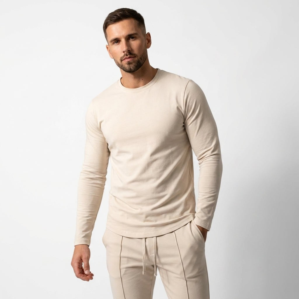 Paweł | Męski zestaw dwuczęściowy w stylu smart-casual: komplet typu lounge z długim rękawem i krojem slim-fit | Rokishi