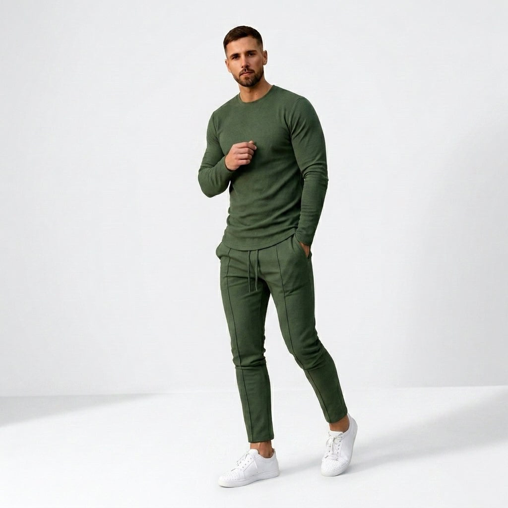 Paweł | Męski zestaw dwuczęściowy w stylu smart-casual: komplet typu lounge z długim rękawem i krojem slim-fit | Rokishi