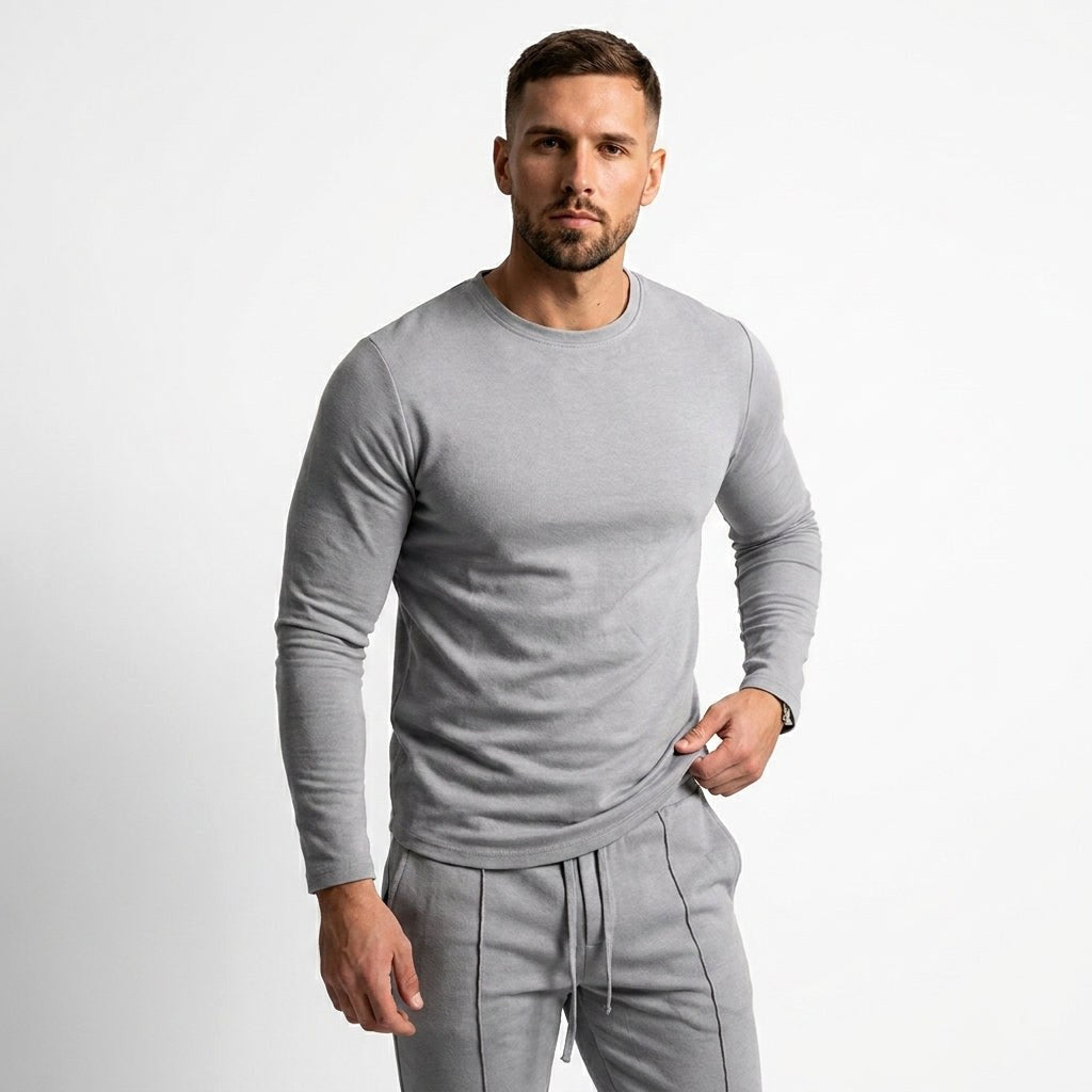 Paweł | Męski zestaw dwuczęściowy w stylu smart-casual: komplet typu lounge z długim rękawem i krojem slim-fit | Rokishi