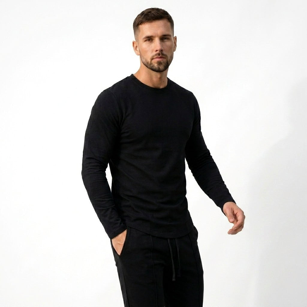Paweł | Męski zestaw dwuczęściowy w stylu smart-casual: komplet typu lounge z długim rękawem i krojem slim-fit | Rokishi