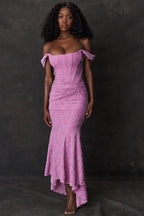 Anna | Damska koronkowa sukienka wieczorowa o dopasowanej sylwetce, elegancka sukienka wieczorowa | Rokishi | Różowy