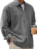 Jarosław | Męska koszula sztruksowa oversize, swobodny model z długim rękawem | Rokishi