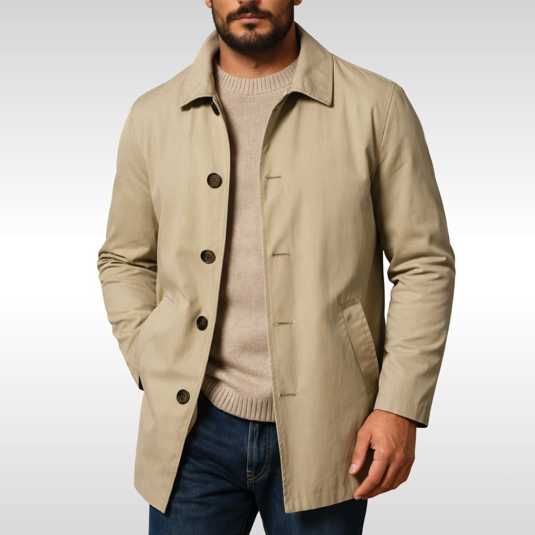 Mateusz | Męski trencz o klasycznym designie, elegancki płaszcz jesienny | Rokishi | Khaki