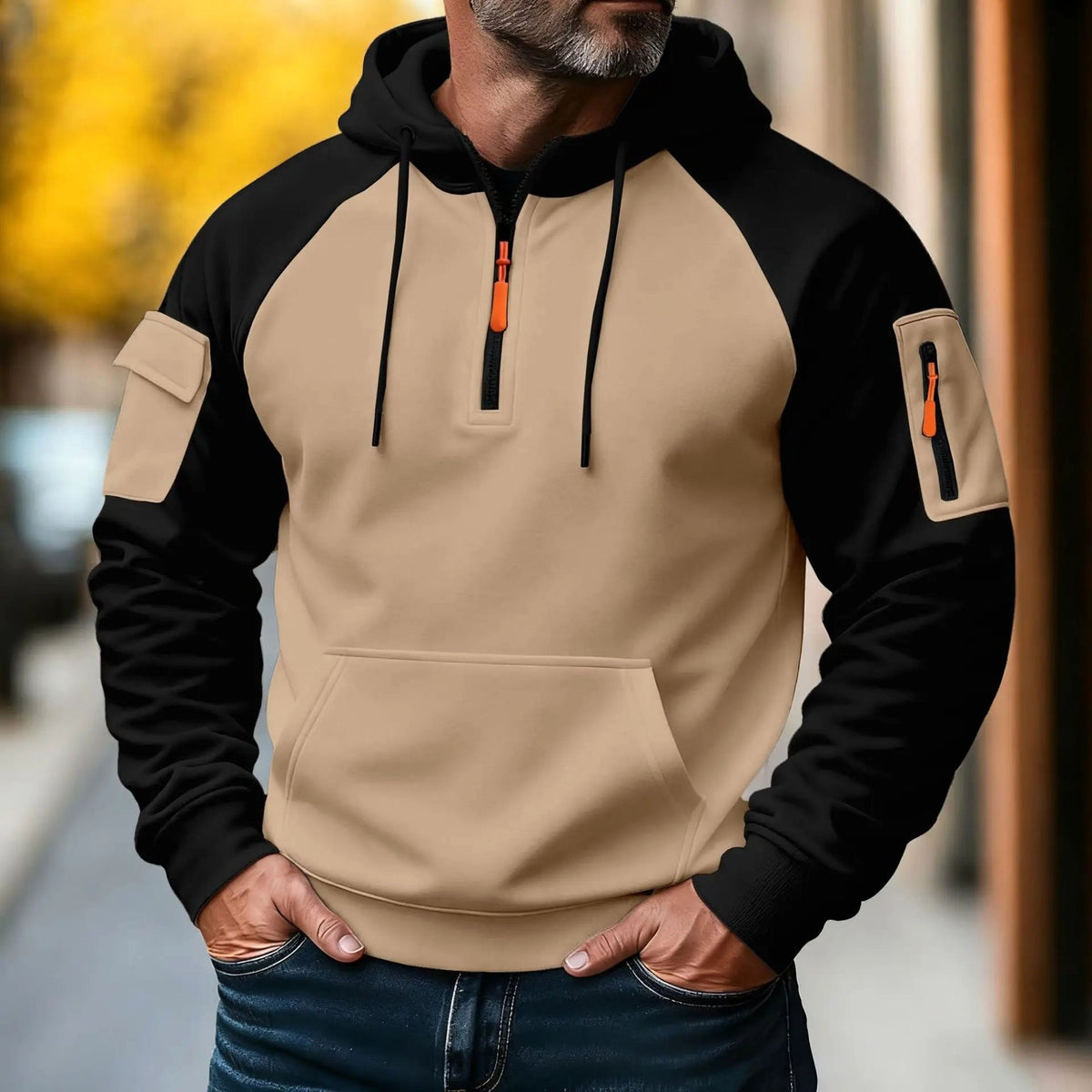 Jakub | Męski sweter z zamkiem, sportowy sweter z dzianiny | Rokishi | Czarny