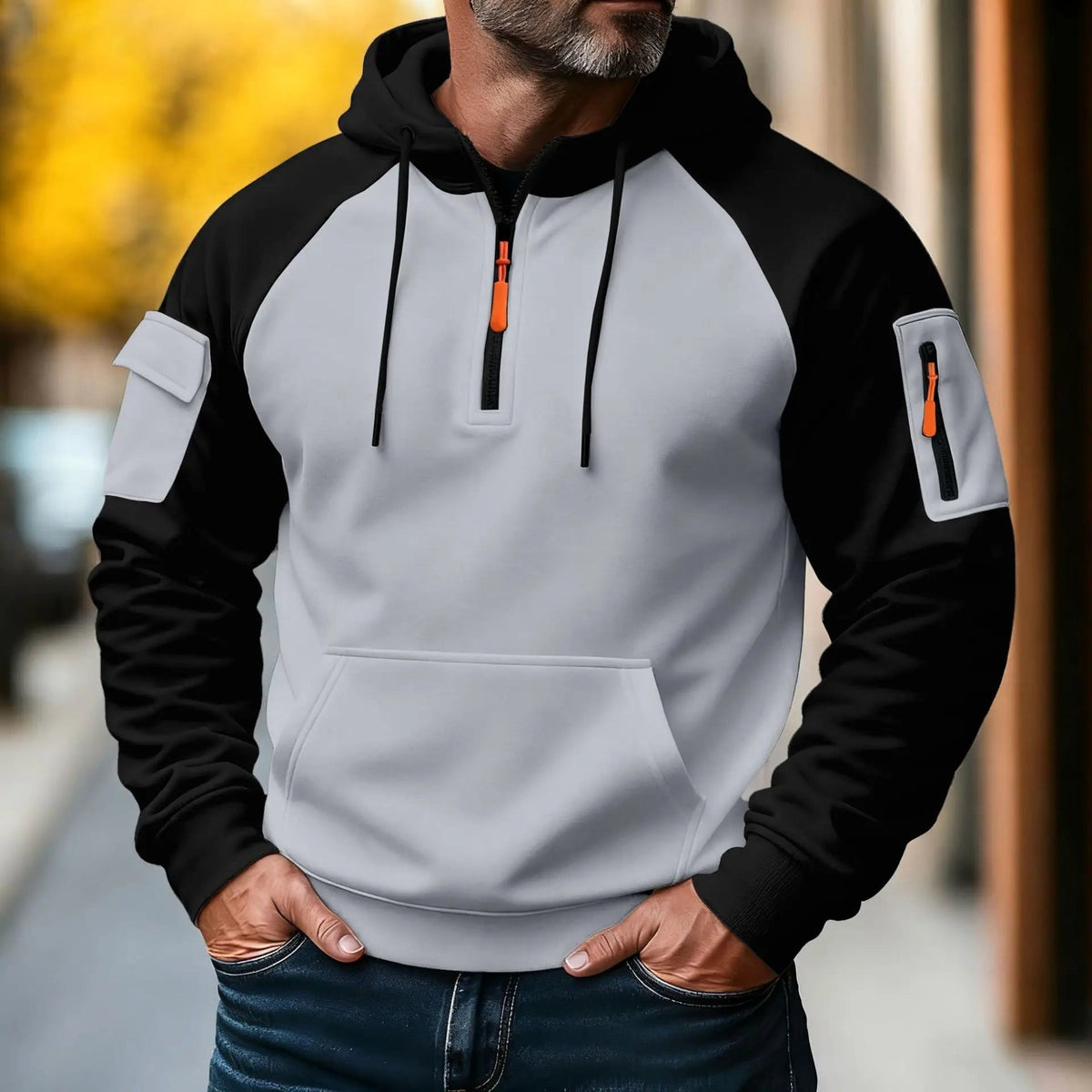 Jakub | Męski sweter z zamkiem, sportowy sweter z dzianiny | Rokishi | Ciemny niebieski