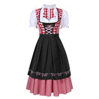 Kalina | Damski dirndl w kratę z krótkimi, bufiastymi rękawami, bawarska sukienka | Rokishi