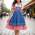 Kalina | Damski dirndl w kratę z krótkimi, bufiastymi rękawami, bawarska sukienka | Rokishi