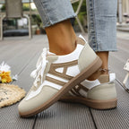 Renata | Damskie ortopedyczne sneakersy slip-on, wyściełane sneakersy trekkingowe | Rokishi | Khaki i biały