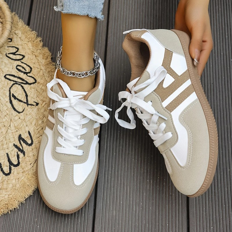 Renata | Damskie ortopedyczne sneakersy slip-on, wyściełane sneakersy trekkingowe | Rokishi | Khaki i biały