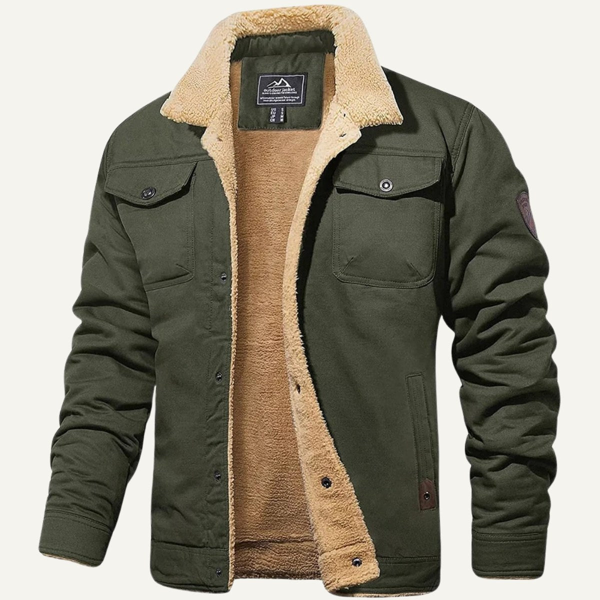 Filip | Męski płaszcz, z polarową podszewką, ciepły model | Rokishi | Khaki