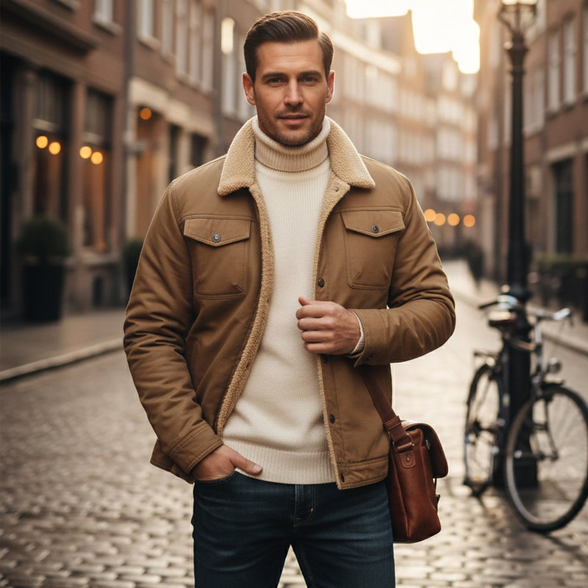 Filip | Męski płaszcz, z polarową podszewką, ciepły model | Rokishi | Granatowy