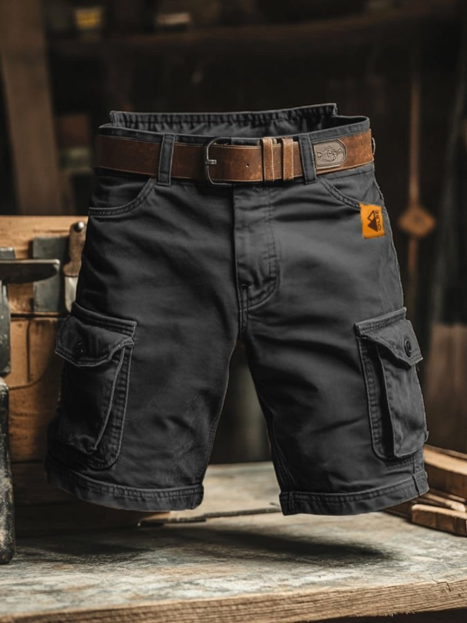 Leszek | Męskie szorty cargo w stylu vintage, luźno krojone szorty typu utility | Rokishi | Brązowy