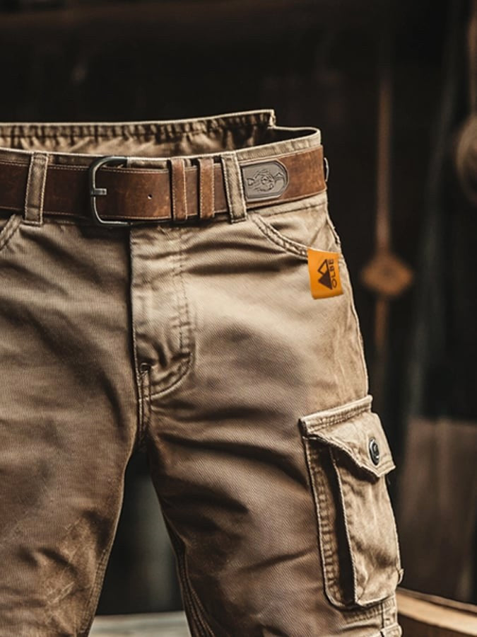 Leszek | Męskie szorty cargo w stylu vintage, luźno krojone szorty typu utility | Rokishi | Brązowy