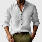 Jacek | Męska lniana koszula z kołnierzykiem button-down, casualowa koszula z długim rękawem | Rokishi | Żółty