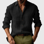 Jacek | Męska lniana koszula z kołnierzykiem button-down, casualowa koszula z długim rękawem | Rokishi | Jasnoniebieski