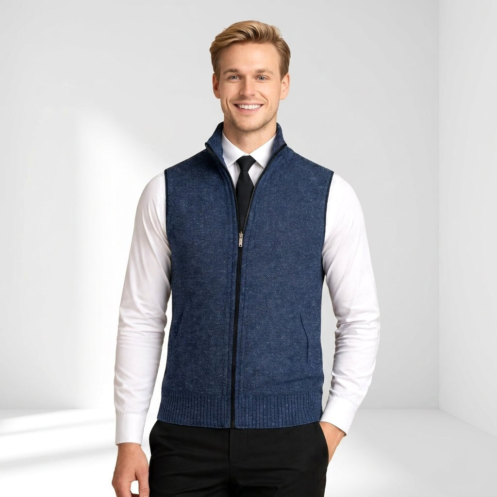 Bartosz | Męski bezrękawnik dzianinowy na zamek / kamizelka w stylu smart-casual | Rokishi