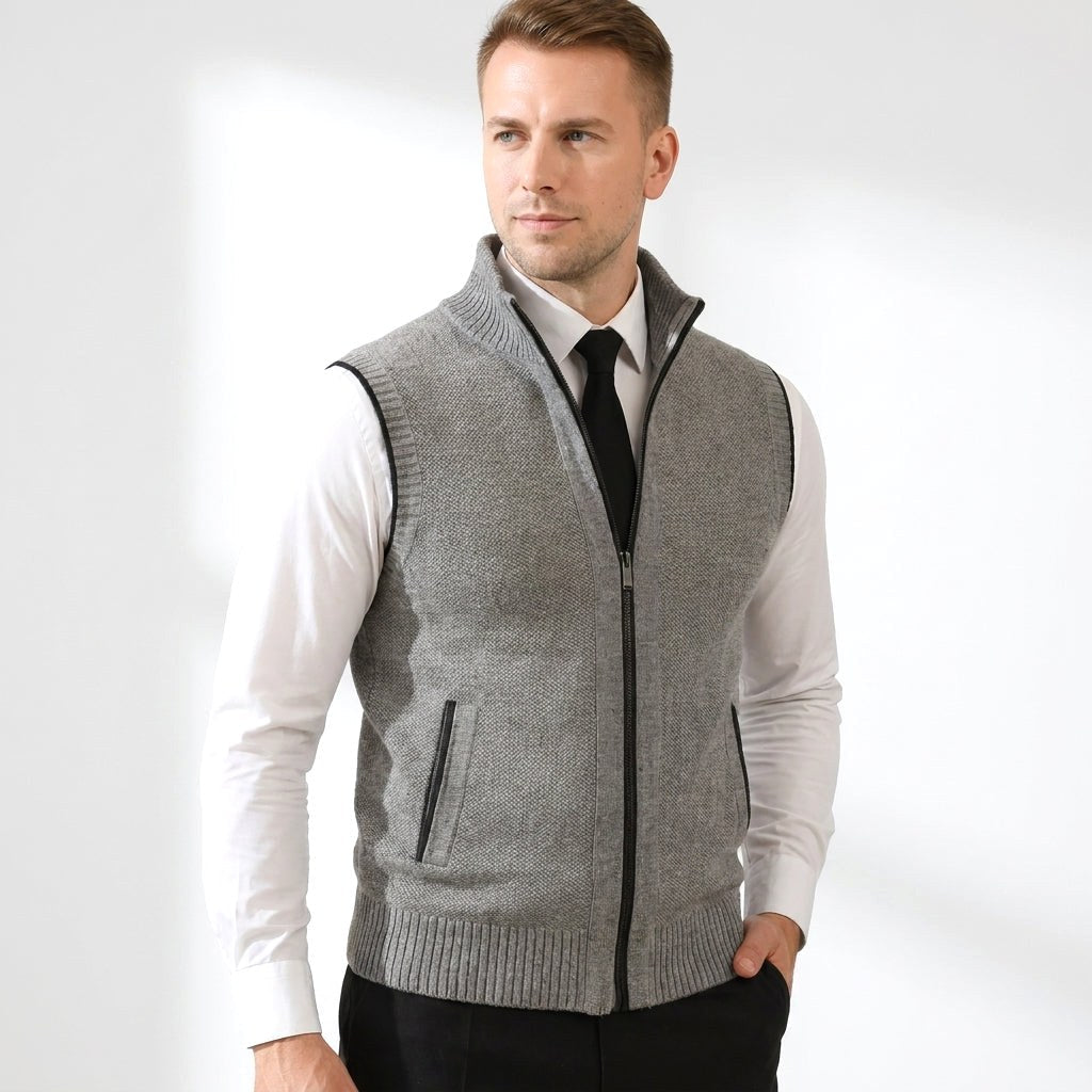 Bartosz | Męski bezrękawnik dzianinowy na zamek / kamizelka w stylu smart-casual | Rokishi