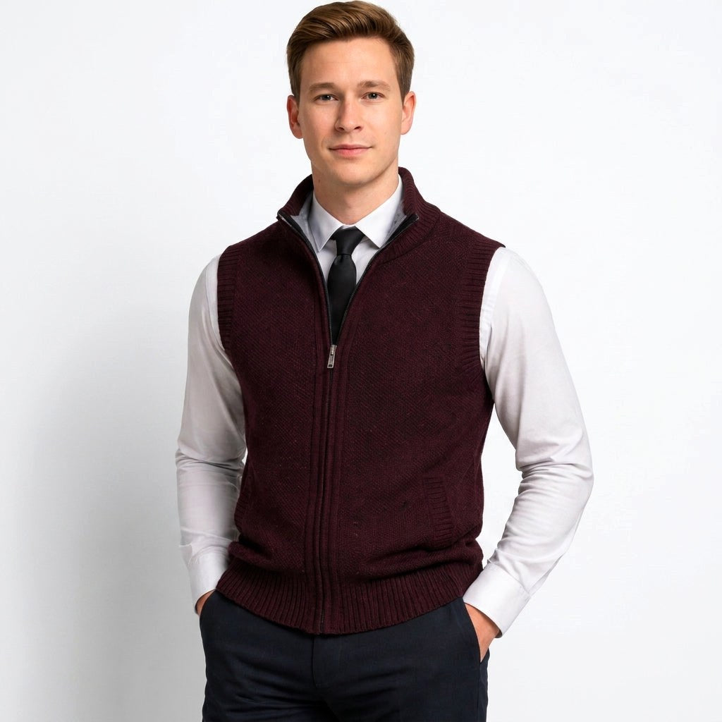 Bartosz | Męski bezrękawnik dzianinowy na zamek / kamizelka w stylu smart-casual | Rokishi