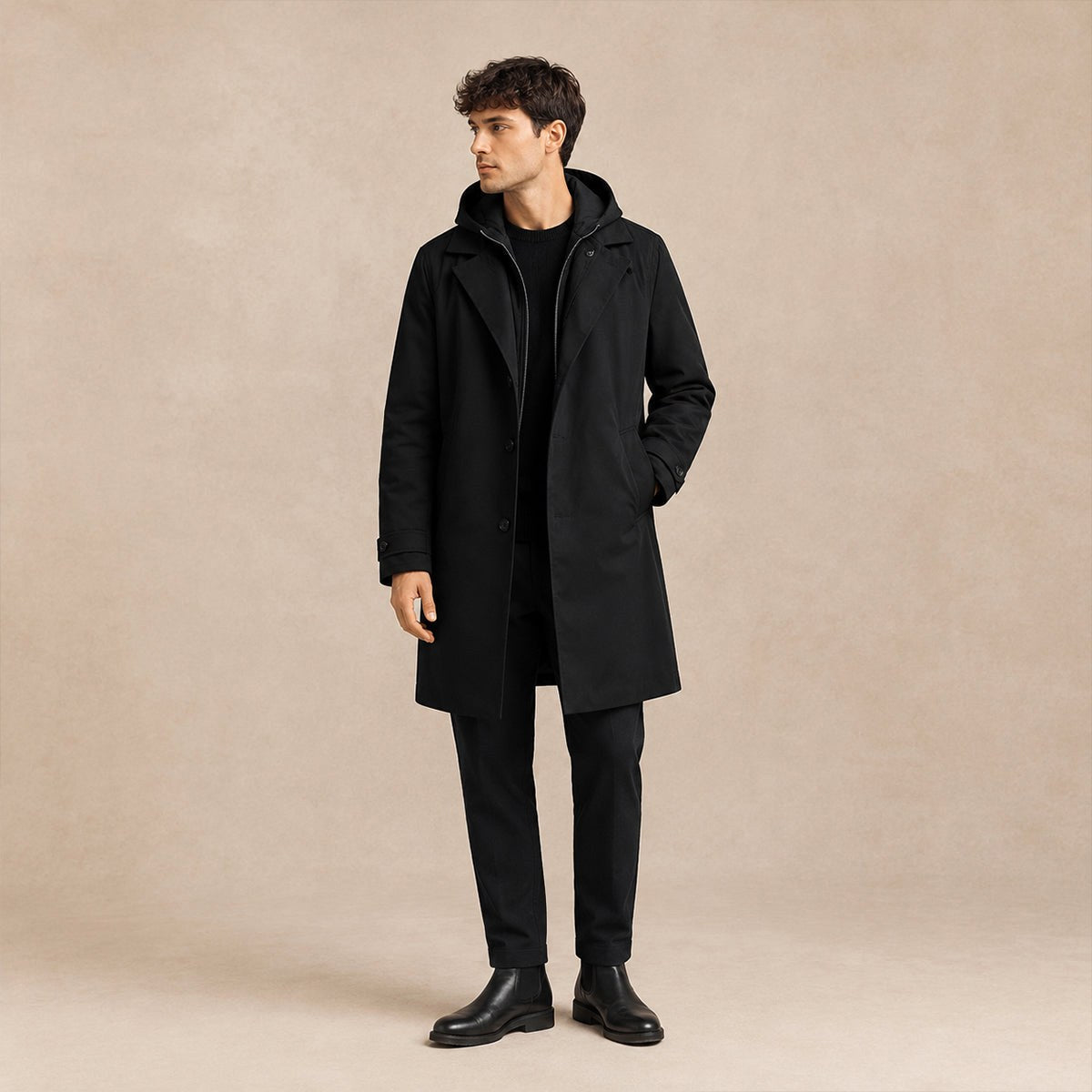 Zygmunt | Męska parka, z kapturem, wodoodporny model | Rokishi | Czarny
