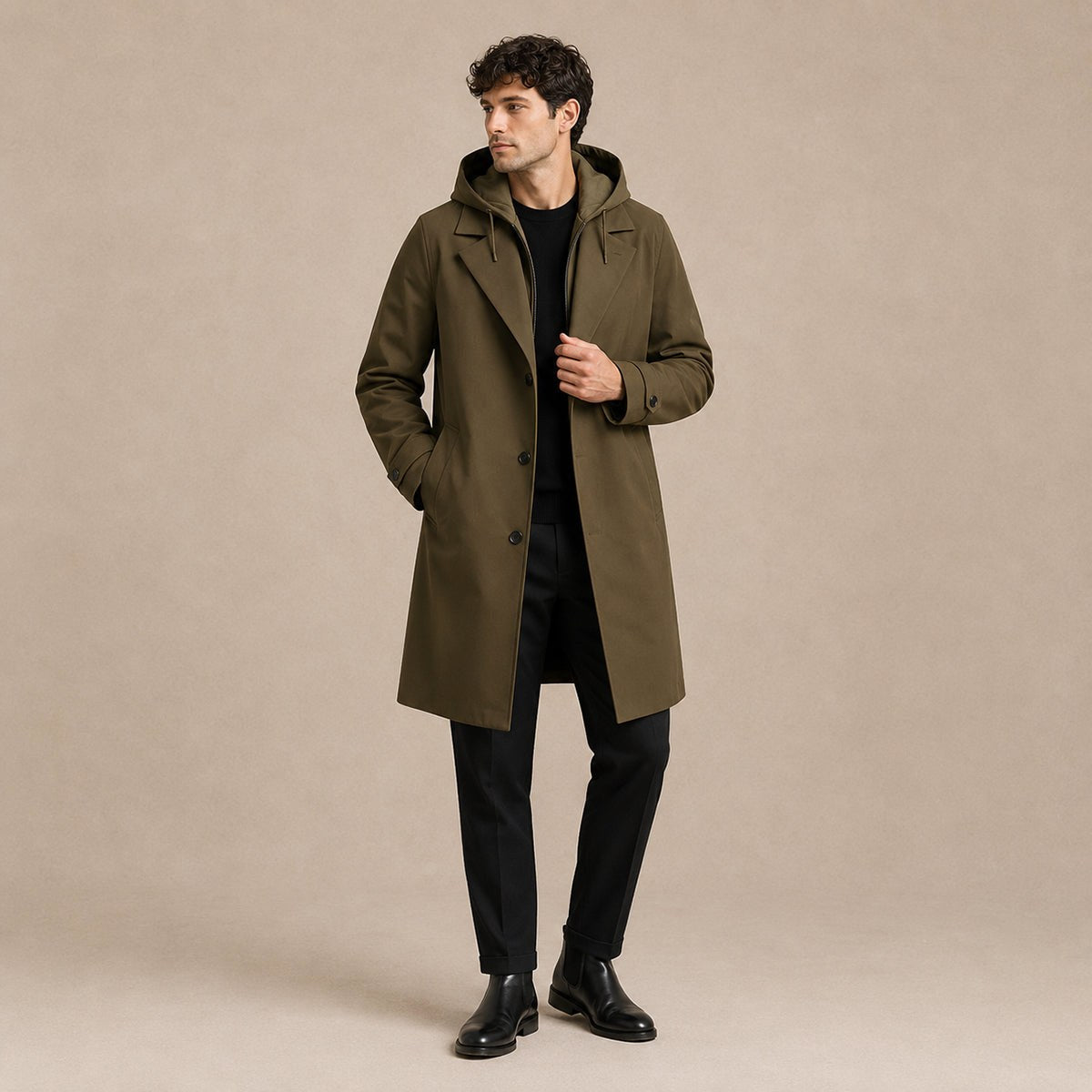 Zygmunt | Męska parka, z kapturem, wodoodporny model | Rokishi | Czarny