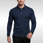 Nikodem | Męska koszulka polo z charakterystycznym kołnierzykiem i suwakiem na rękawie, elegancka koszulka polo | Rokishi | Niebieski
