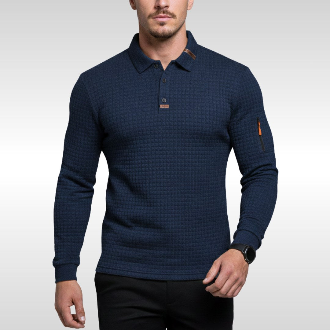 Nikodem | Męska koszulka polo z charakterystycznym kołnierzykiem i suwakiem na rękawie, elegancka koszulka polo | Rokishi | Niebieski
