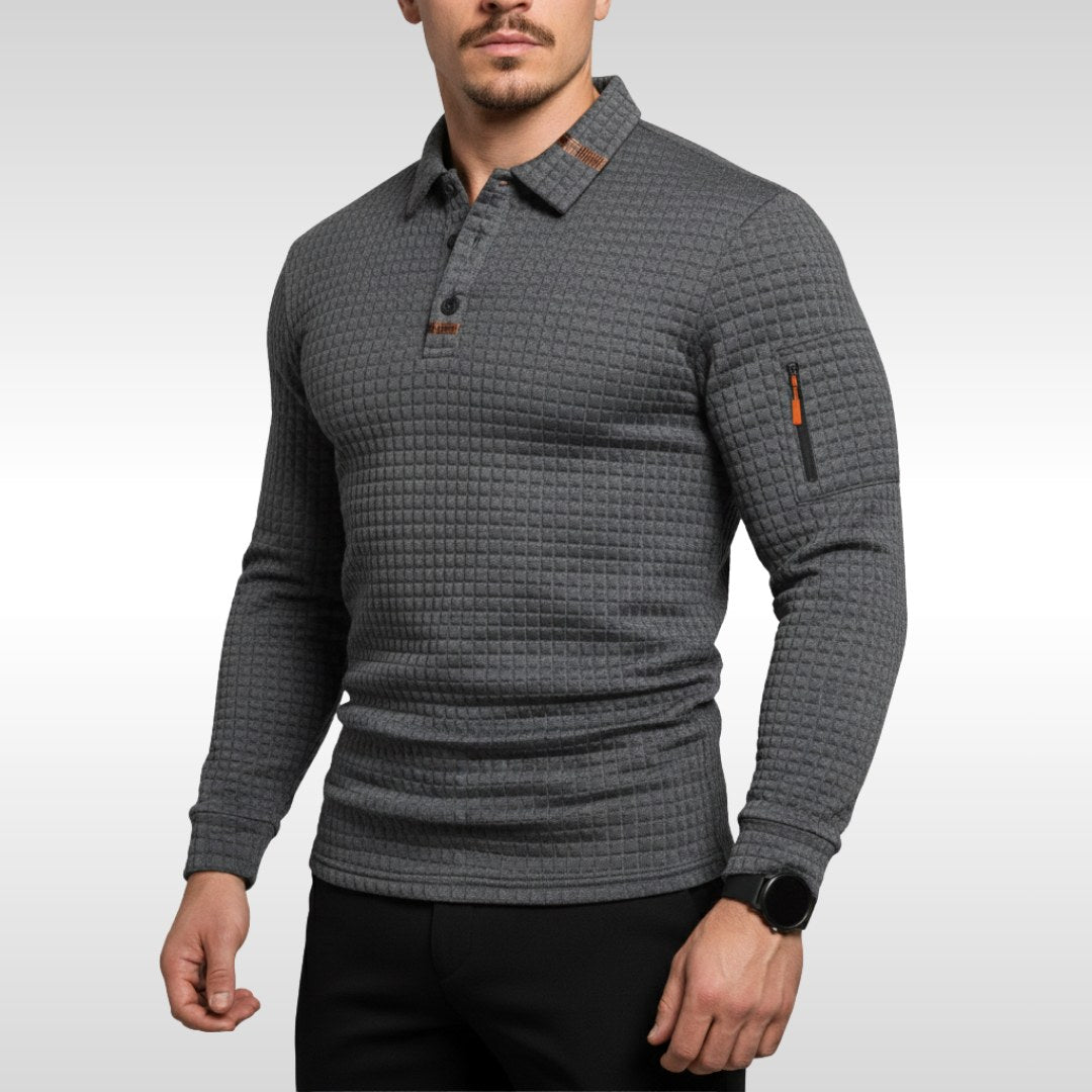 Nikodem | Męska koszulka polo z charakterystycznym kołnierzykiem i suwakiem na rękawie, elegancka koszulka polo | Rokishi | Niebieski