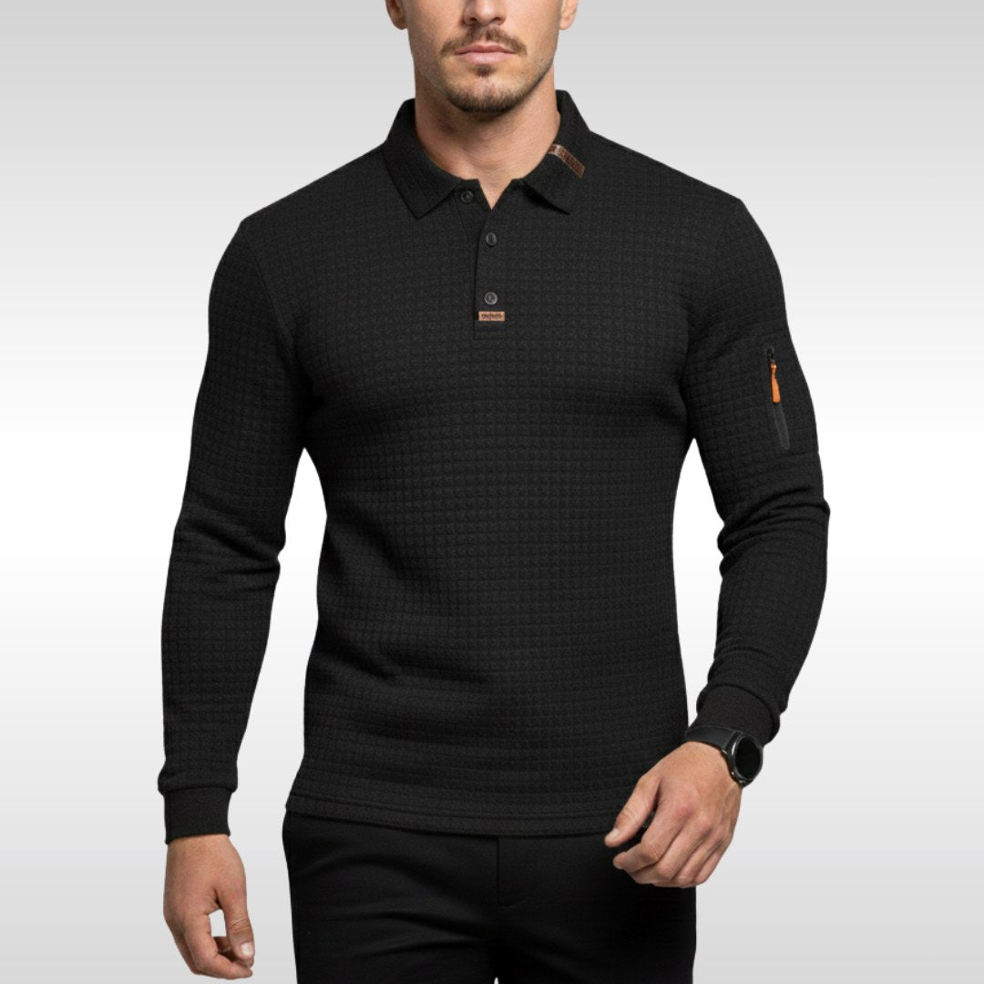 Nikodem | Męska koszulka polo z charakterystycznym kołnierzykiem i suwakiem na rękawie, elegancka koszulka polo | Rokishi | Niebieski