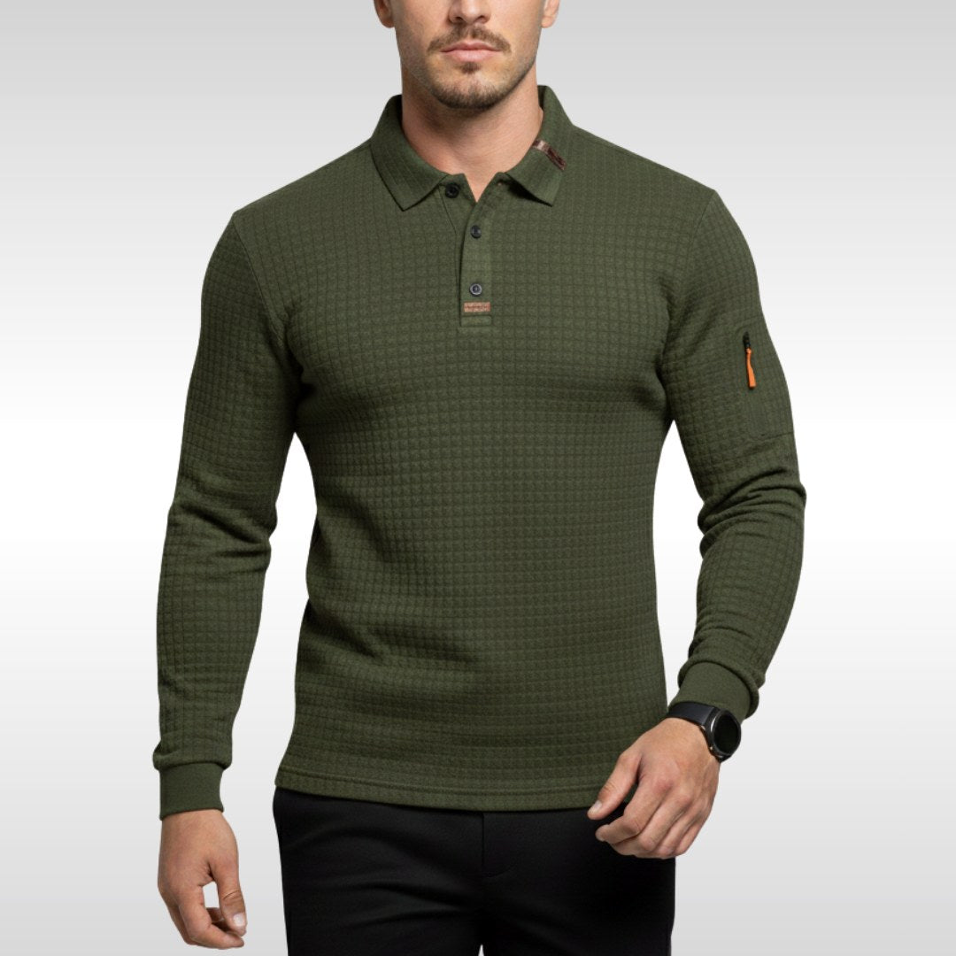 Nikodem | Męska koszulka polo z charakterystycznym kołnierzykiem i suwakiem na rękawie, elegancka koszulka polo | Rokishi | Niebieski