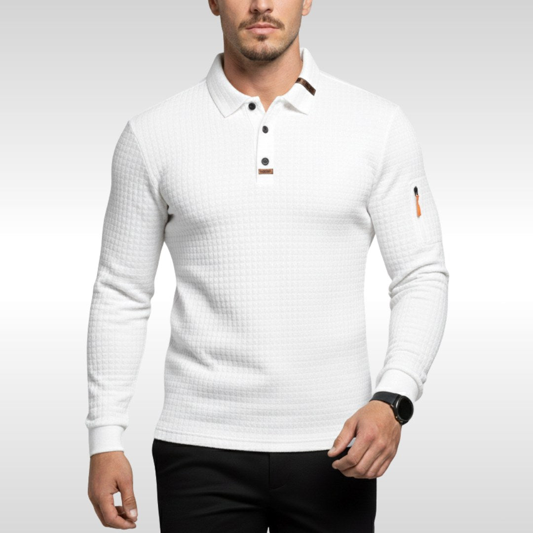 Nikodem | Męska koszulka polo z charakterystycznym kołnierzykiem i suwakiem na rękawie, elegancka koszulka polo | Rokishi | Niebieski