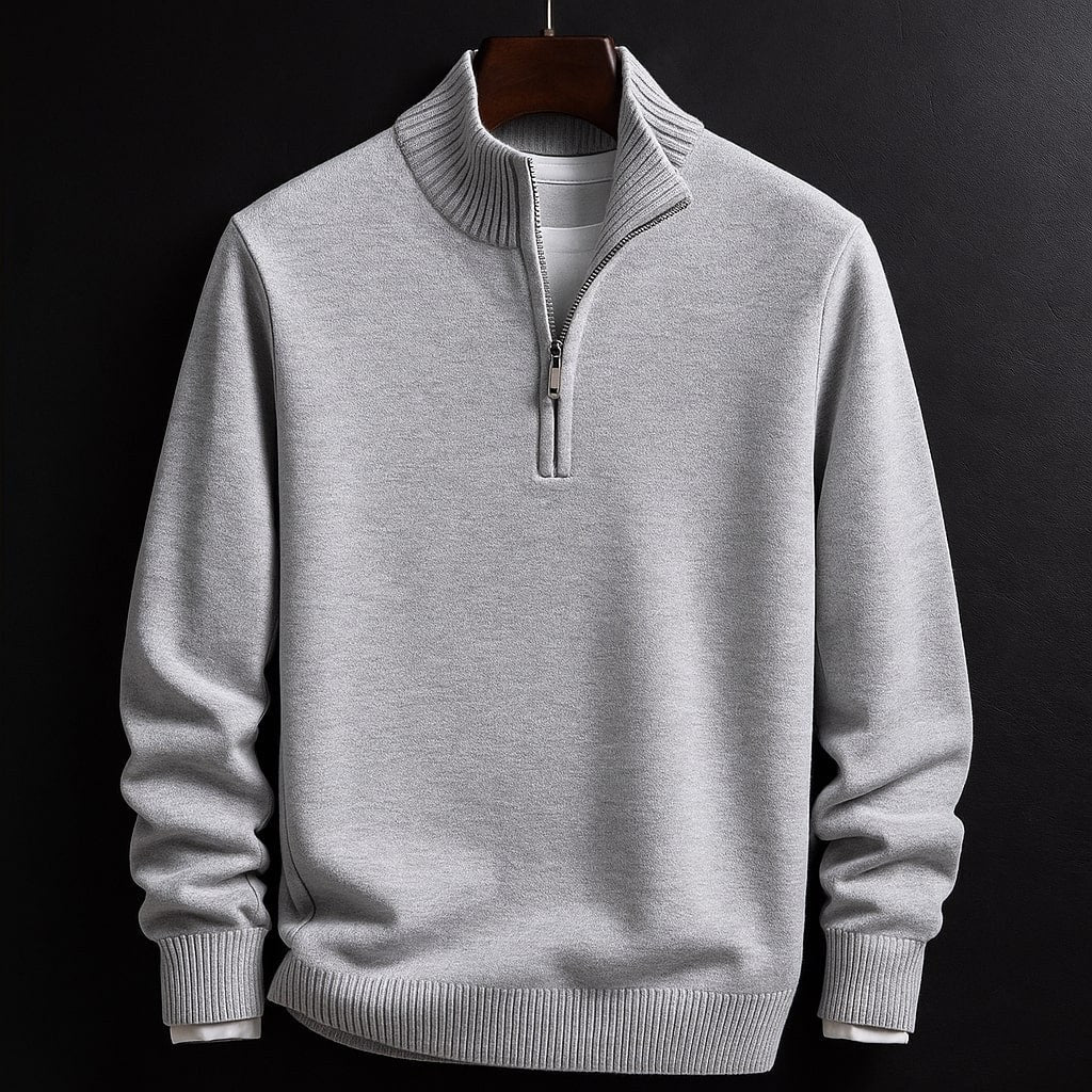 Dominik | Męski sweter z zamkiem, strukturalny sweter | Rokishi | Czarny