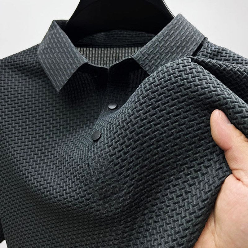 Cezary | Męska koszulka polo o fakturze materiału i z krótkim rękawem, Kołnierzyk typu button-down | Rokishi