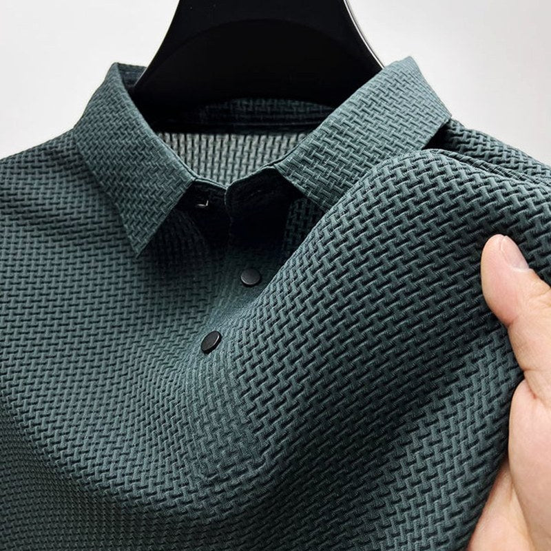Cezary | Męska koszulka polo o fakturze materiału i z krótkim rękawem, Kołnierzyk typu button-down | Rokishi