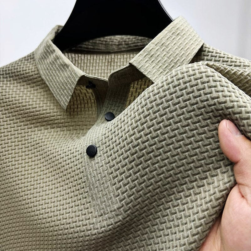 Cezary | Męska koszulka polo o fakturze materiału i z krótkim rękawem, Kołnierzyk typu button-down | Rokishi