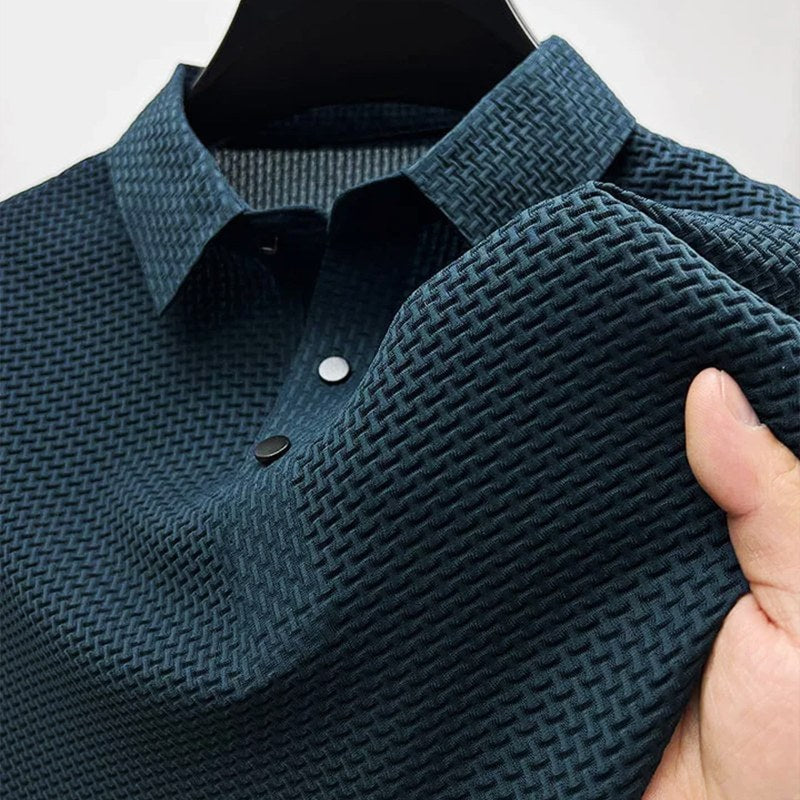 Cezary | Męska koszulka polo o fakturze materiału i z krótkim rękawem, Kołnierzyk typu button-down | Rokishi