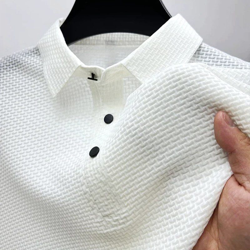 Cezary | Męska koszulka polo o fakturze materiału i z krótkim rękawem, Kołnierzyk typu button-down | Rokishi