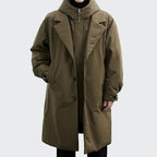 Leszek | Męski trencz, z kapturem, wydłużony krój | Rokishi | Oliwkowy