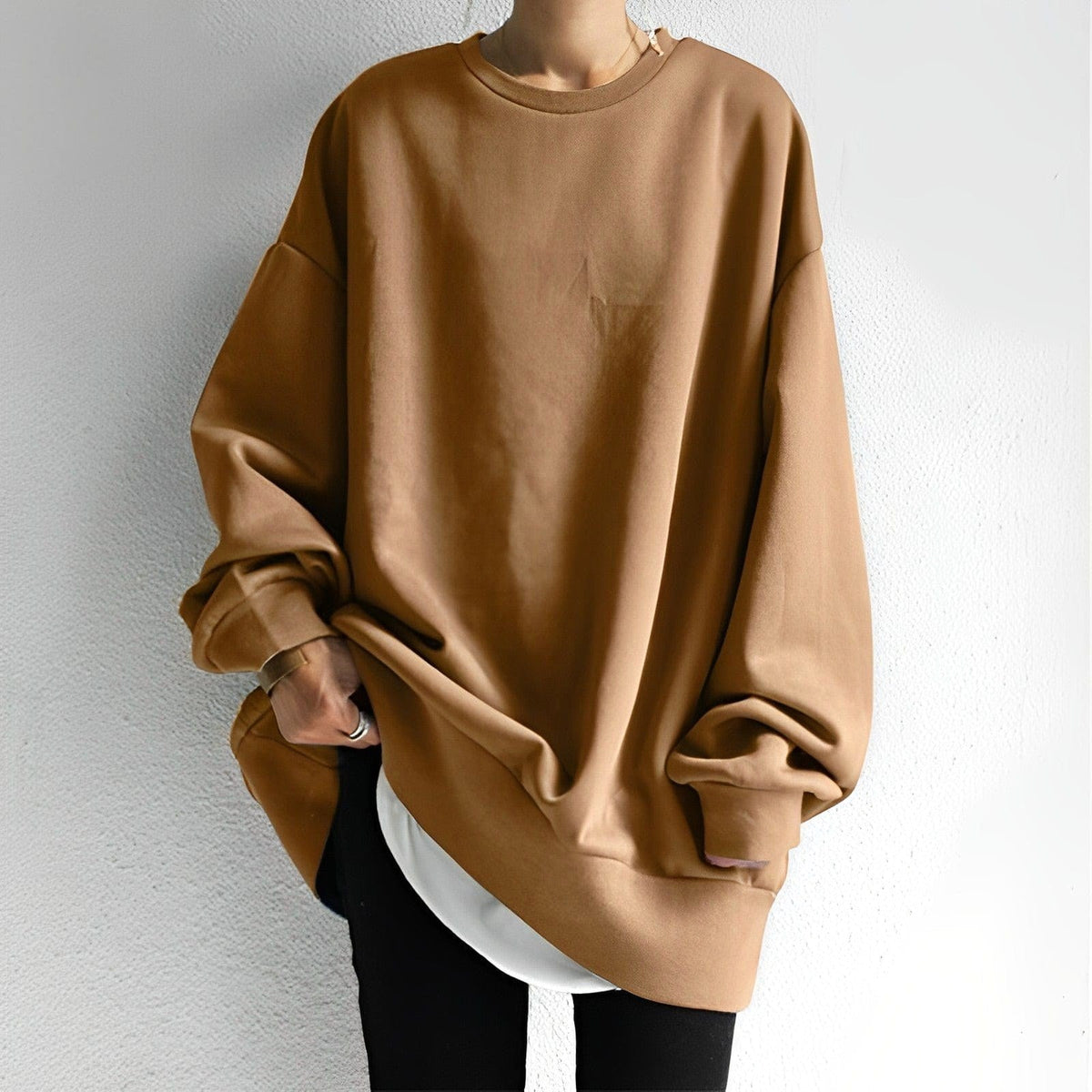 Ewelina | Damski oversize'owy sweter z dzianiny, strukturalny przytulny sweter | Rokishi | Brązowy