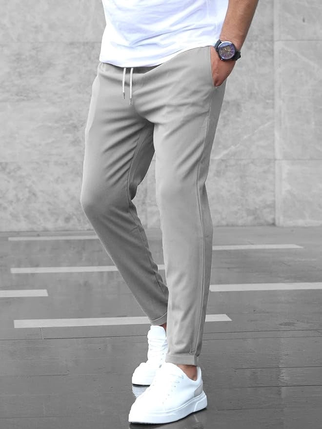 Sławomir | Męskie spodnie slim fit ze ściągaczem, granatowe chinosy | Rokishi | Czarny