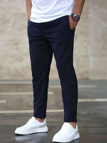 Sławomir | Męskie spodnie slim fit ze ściągaczem, granatowe chinosy | Rokishi | Czarny