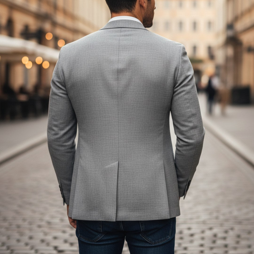 Leszek | Męska marynarka slim fit na jeden guzik, elegancki blezer | Rokishi | Szary