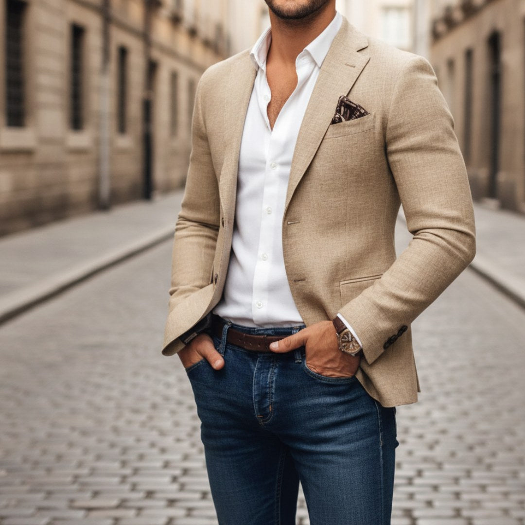 Leszek | Męska marynarka slim fit na jeden guzik, elegancki blezer | Rokishi | Szary