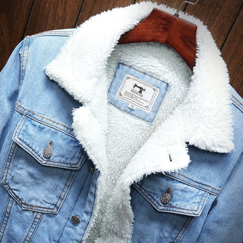 Antoni | Męska kurtka jeansowa w stylu trucker z podszewką z polaru, ciepła kurtka zimowa | Rokishi