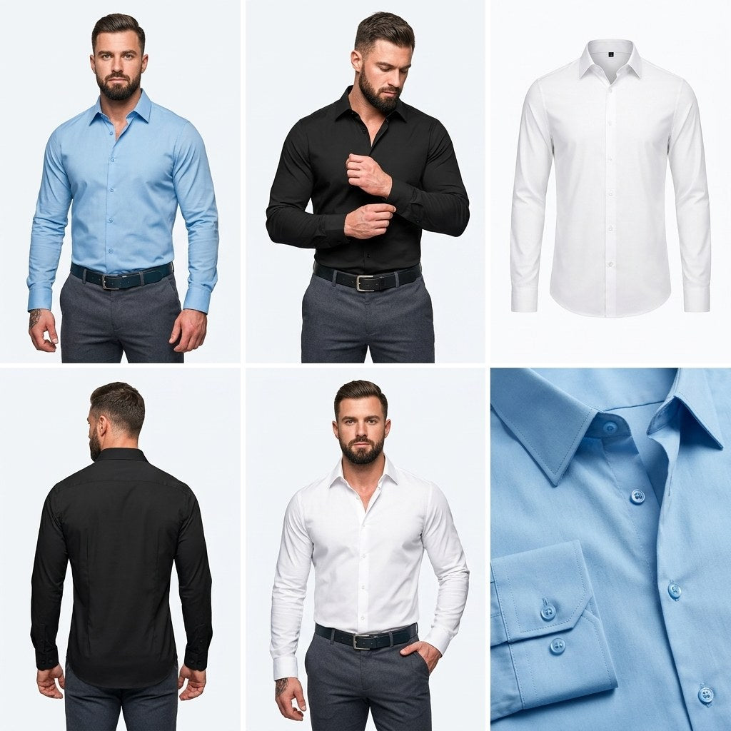 Marcel | Męska koszula typu stretch (krój slim fit), koszula biznesowa odporna na zagniecenia | Rokishi