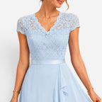 Olga | Koronkowa sukienka midi dla kobiet, elegancka sukienka w kolorze burgundowym z dekoltem w serek | Rokishi